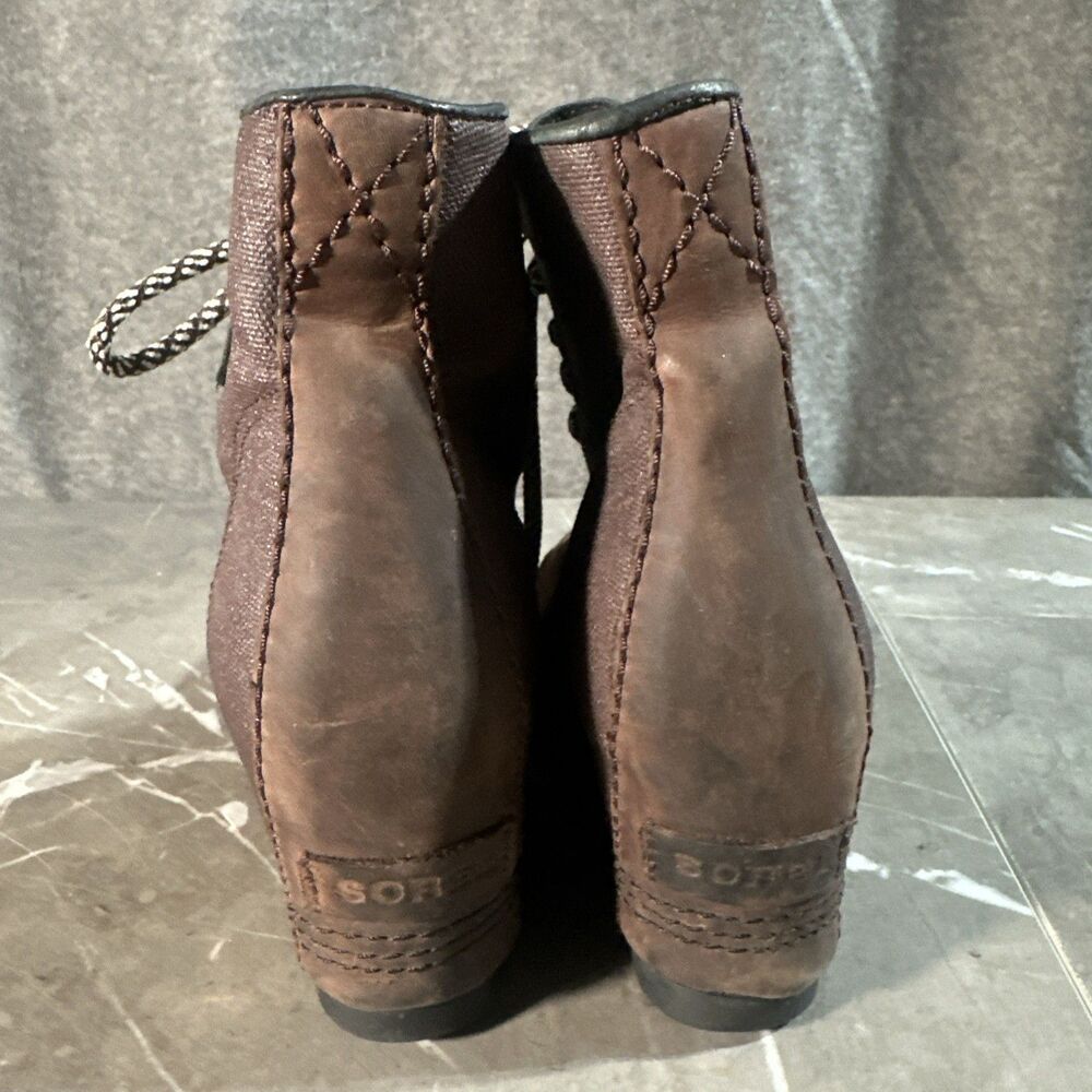 Sorel PDX Wedge Joan Arctic Brown Leather & Canvas Boots Women’s Size 8 B16 - Picture 5 of 11